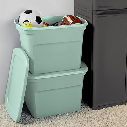 Sterilite 8 Pack Tote, Plastic Stackable Storage Bin Container with Lid, 18 Gallon, Mindful Mint