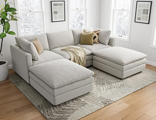 Txtin's Sectional Couches for Living Room U Shaped Cloud Couch with Ottoman Deep Plush 5 Seats Sofa Modern Sofa for Apartment Light Grey