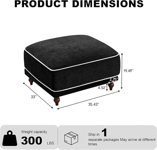 35" Square Ottoman for Modular Couch Sectional Sofa,Movable Footstool with Wooden Legs for Living Room Bedroom,Comfy Thicked Cushion Upholstered Foot Rest,Black