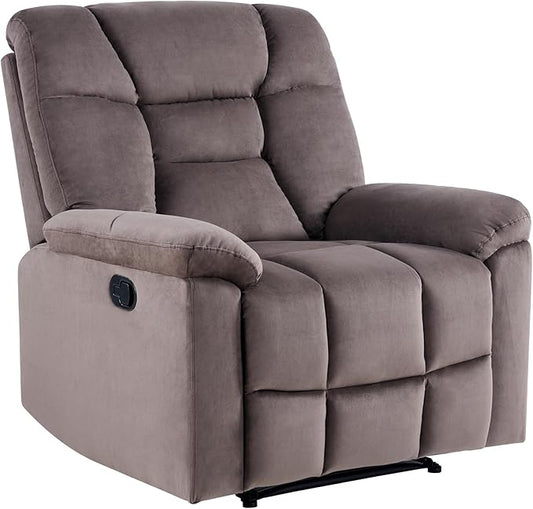 EBELLO Manual Recliner Chair for Adults with Soft Padded Headrest and Backrest, Overstuffed Single Recliner Sofa Chair for Living Room, Dark Brown