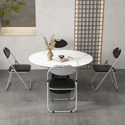 S AFSTAR Folding Chairs Set of 4, Metal Folding Chairs with Carrying Handles, Padded Seats, Non-Slip Foot Pads, Indoor & Outdoor Foldable Padded Chairs for Home Office Reception Room Church, Black