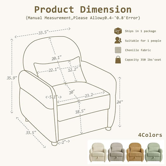 33.5" Accent Chair with Seat Storage Modern Reading Chair Accent Chairs for Living Room Armchair Bedroom,Apartment (Light Green, 33.5")
