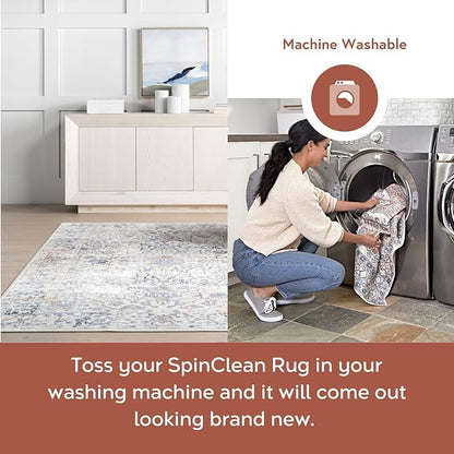nuLOOM 6' Round Machine Washable Stain-Resistant Area Rug Medium Profile for Living Room, Bedroom, and Dining Room, Everlee Blue