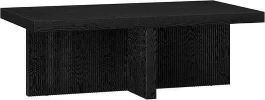 Henn&Hart 44" Fluted Rectangular Wood Pedestal Low-Profile Coffee Table for Living Room, Family Room or Office, Black Grain