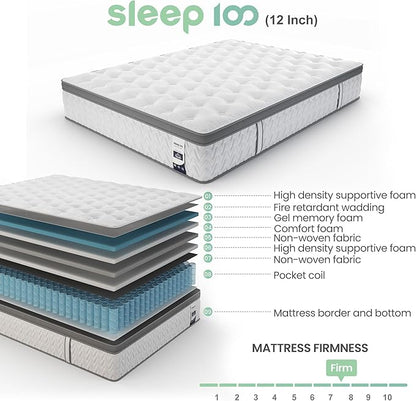 King Mattress, 12 Inch 5-Zone Deep Sleep Firm Mattress with Extra Lumbar & Shoulder Support, Hotel Collection Hybrid Mattresses, Fiberglass Free & No Odor - 365 Nights Trial