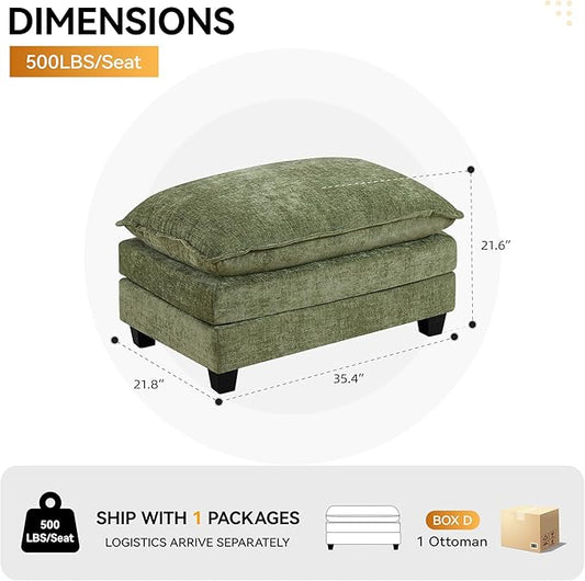 35‘’ Modern Chenille Cloud Sofa Ottoman,Rectangle Ottoman for Modular Sectional Sofa, Green