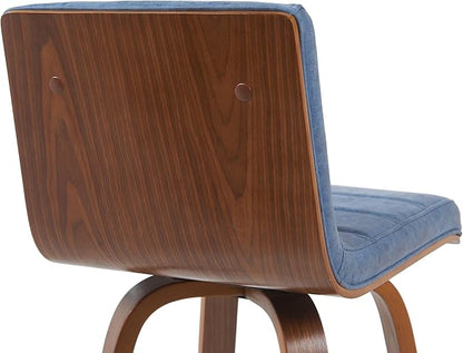 Vienna Modern Swivel Bar Height Stool with Vintage Blue Upholstered Seat and Walnut Finished Wood Frame Set of 2