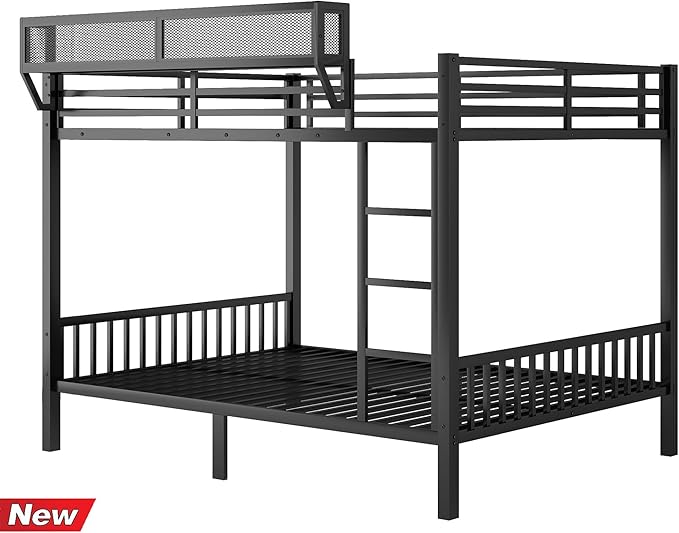 Stronger & Higher Quality Heavy Duty Bunk Bed Queen Over Queen Size Bunkbed, Thickened Safer More Stable Steel Metal Queen Bunk Bed (Faster Assembly) (Queen Over Queen)