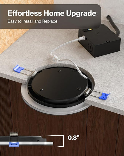 Sunco Black Recessed Lights 6 Inch LED, Canless with Night Light, Wafer Thin, 1500 Lumens, Selectable CCT 2700K/3000K/4000K/5000K/6000K, Dimmable, 12W, with Junction Box UL/ETL 4 Pack