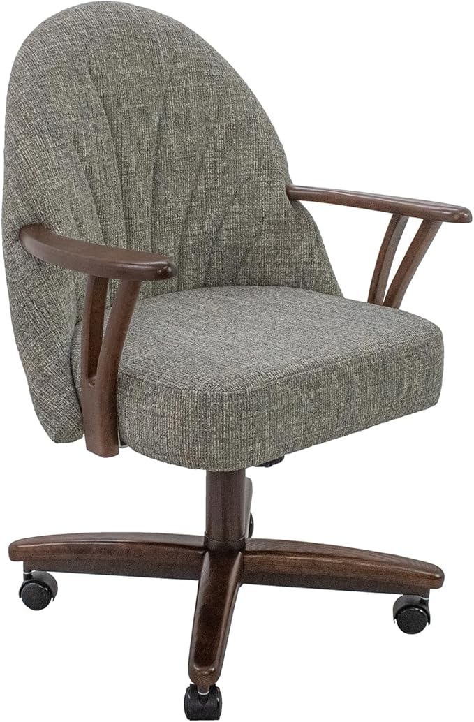 Chromcraft Swivel Tilt Chairs, Luxe Wooden Arm All-Metal Pedestal Base Chairs with Wheels for Kitchen