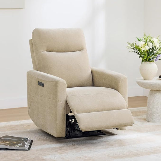 CHITA Power Recliner Chair for Adults, Electric Zero Clearance Wall Hugger Recliner for Small Spaces, Modern Living Room and RV Recliner Chair with Adjustable Power Headrest & Charging Ports, Beige