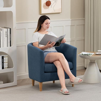 Accent Barrel Chair, Modern Comfy Living Room Chairs with Armrest Small Reading Chair with Cozy Soft Padded for Bedroom Reception Room Cafe, Blue