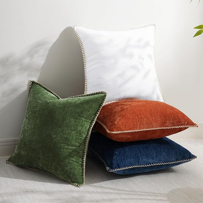 decorUhome Christmas Chenille Soft Throw Pillow Covers 22x22 Set of 2, Farmhouse Velvet Neutral Decorative Euro Fall Pillow Covers with Stitched Edge for Couch Sofa Bed Home Decor, Forest Elf