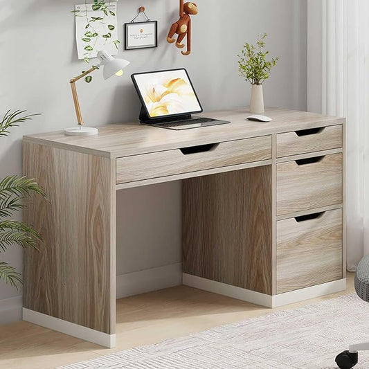 48 Inch Small Desk with Drawers, Computer Desk with Storage File Cabinet for Bedroom, Office Desk with Storage for Small Space, Walnut