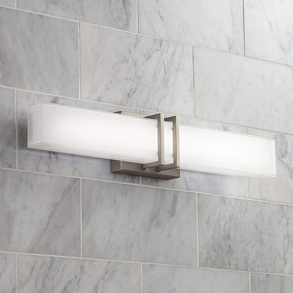 Possini Euro Design Exeter Modern Wall Mount Light LED Brushed Nickel Silver Metal 24" Wide Vanity Bar Fixture Rectangular Silk Screened Glass Shade Decor for Bathroom Over Mirror House Home