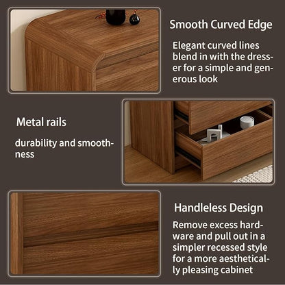 8 Drawer Dresser For Bedroom 55 Inch Wood Chest of Drawers - Curved Anti Collision, Mid Century Dresser For Closet with Natural Texture & Pre-Embedded Slots for TV Stand, Living Room, Nursery