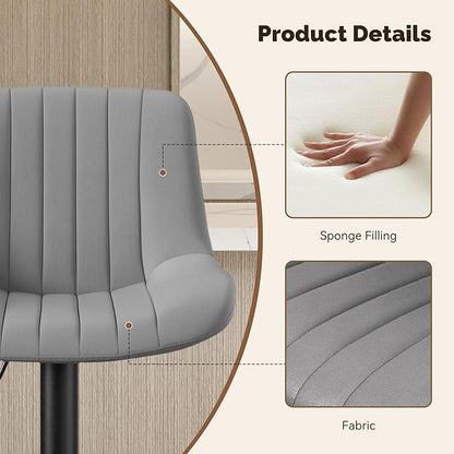 Nalupatio Bar Stools Set of 4, Adjustable Modern Swivel Bar Stools with Backs, Counter Height Performance Fabric Island Chairs for Home Kitchen, Dark Grey