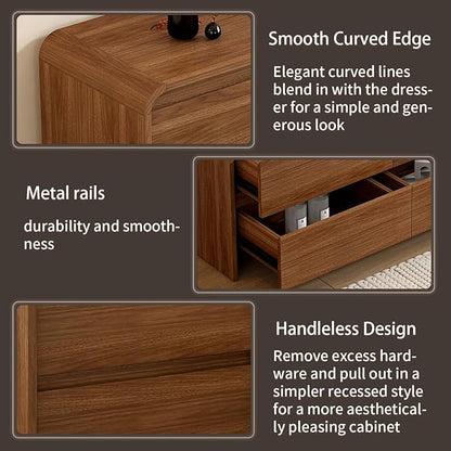 9 Drawer Dresser For Bedroom 63 Inch Wood Chest of Drawers - Curved Anti Collision, Mid Century Dresser For Closet with Natural Texture & Pre-Embedded Slots for TV Stand, Living Room, Nursery