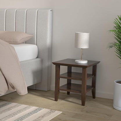 SIMPLIHOME Acadian SOLID WOOD 19 inch Wide Square Transitional End Table in Brunette Brown for the Living Room and Bedroom