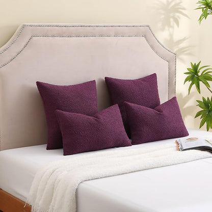FUTEI Pack of 2 Purple Decorative Throw Pillow Covers 12x20 Inch Soft Cozy Solid Boucle Textured Lumbar Pillow Cases,Modern Home Decor for Couch Bed Living Room