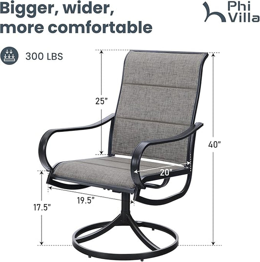 PHI VILLA Swivel Outdoor Chairs Set of 4, All Weather Mesh Fabric Patio Dining Chair with Padded Textilene & E-Coating Metal Frame for Deck Lawn Garden