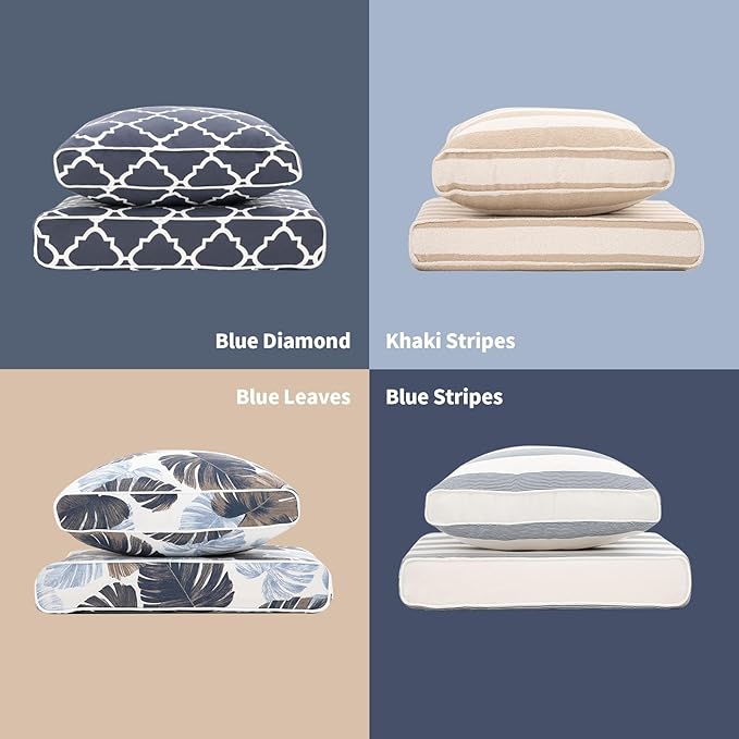 Outdoor Cushion Set for Patio Furniture Deep Seat Chair Cushions Weather Resistant Sofa Chair Pad, 24.4x23.6 Inch, Blue Leaves
