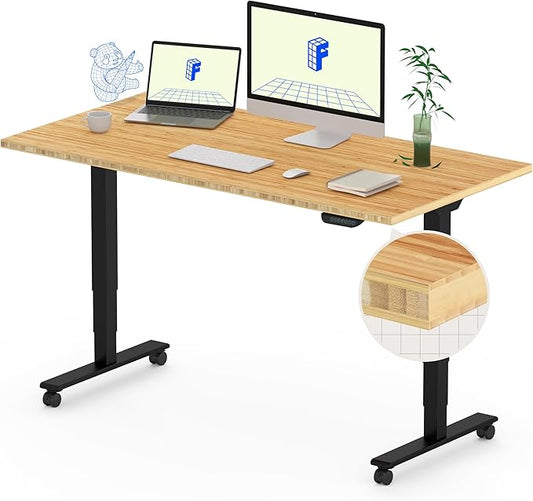 FLEXISPOT E6 MAX Bamboo Dual Motor 48x24 Inch 3-Stage Heavy Duty Standing Desk, 330lbs Weight Capacity, Height Adjustable Desk w/Cable Management & Wheels (Solid Bamboo Desktop + Black Frame)