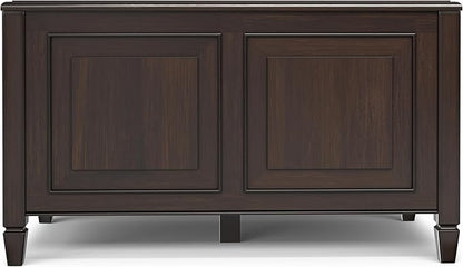 SIMPLIHOME Connaught Entryway Storage Bench - 36 inch Wide Solid Wood Small Storage Trunk Seat in Chestnut Brown, Traditional Bench for Entryway or Living Room with Lift-Up Lid and Paneled Front