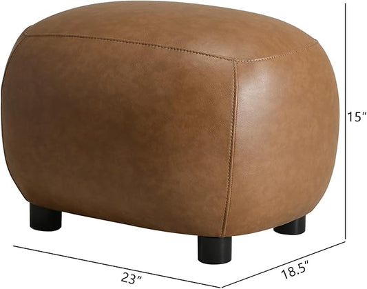 KINWELL 23" Wide Faux Leather Upholstered Ottoman, Mid-Century Modern Living Room Footrest with Soft Padded Seat, Footstool for Bedroom, Entryway or Living Room, Camel