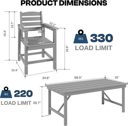 7 Piece Patio Dining Set with 11ft Patio Umbrella (Cream-White), 7 Gray Outdoor HDPE Dining Set with 6 Chairs + 1 Large Table, for Market, Pool, Garden, Backyard, Deck