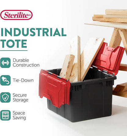 Sterilite 6-Pack 12 Gallon Hinged Lid Industrial Tote, Heavy-Duty Plastic Organizer - Stackable Multipurpose Home Storage Bins with Contoured Handles for Garage, Basement or Attic Organization