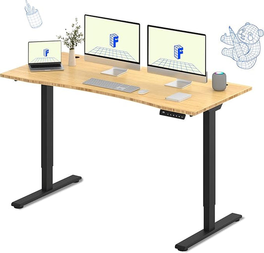 FLEXISPOT E3 Bamboo Dual Motor 72 x 30 Electric Standing Desk Sit Stand Up Desk, Holds 220 lbs, Adjustable Height w/Memory Presets, Solid Bamboo Curved Desktop & Black Frame, Ships in 2 Boxes