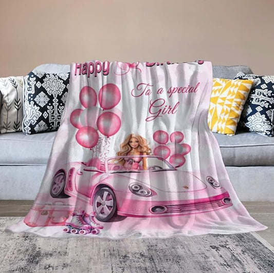 Birthday Blanket Birthday Gifts for Girls Women Pink Throw Blanket for Kids Adults Soft Warm Cozy Fleece Blanket for Couch Sofa Bed 50"x60"