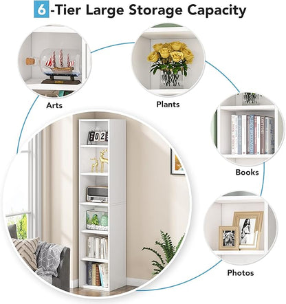 Tribesigns Modern White Narrow Bookshelf, 6 Tiers Tall Freestanding Corner Bookcase with Open Storage Shelves, 70.9" Display Storage Shelf Home Decor Furniture for Living Room, Bedroom, Home Office