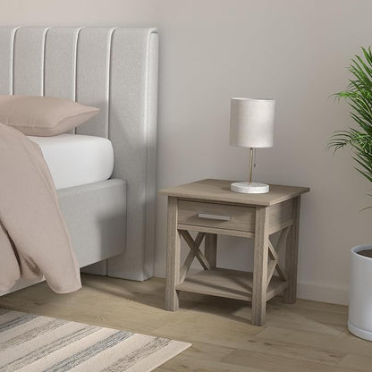 SIMPLIHOME Kitchener SOLID WOOD 21 inch Wide Square Contemporary End Side Table in Farmhouse Grey for the Living Room and Bedroom