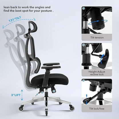 Chair Master Ergonomic High Back Office Chair | Roller Blade Casters | Mesh Chair | for Executives, Office Goers, Work from Home Set up | 3D Armrests, Adjustable Headrest