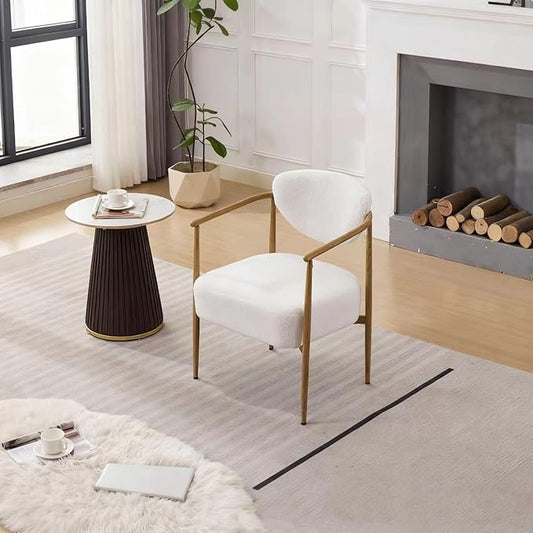 Modern Accent Chair, White Teddy Velvet Armchair with Wood Grain Metal Frame, Comfortable Single Seating for Living Room, Dining Room, Bedroom, and Cafe, 24.8" W x 24.8" D x 29.1" H