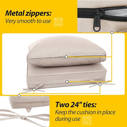 AAAAAcessories Outdoor Deep Seat Cushions, Waterproof, Fade-Resistant Patio Furniture Replacement Cushions, 23.5" x 25.5" x 5" + 23.5" x 13.5", Set of 2, Khaki Beige