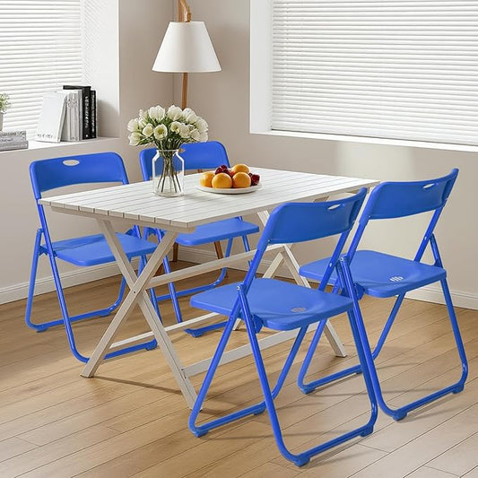 Karl home 4 Pcs Folding Chair, 300LBS Lightweight Foldable Plastic Chair, Reinforced Metal Frame Easy to Fold & Store for Indoor & Outdoor, Wedding, Party, Meeting Room, Patio and Garden, Blue