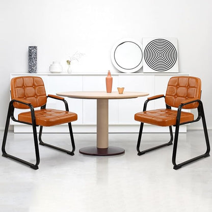 CLATINA Waiting Room Chairs with Padded Arms Leather Guest Chair no Wheels for Office Reception and Conference Desk with Sled Base Orange