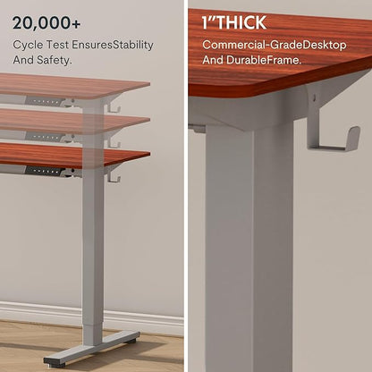 FLEXISPOT EN1 One-Piece Adjustable Stand Up Desk - 60 x 24 Inches Electric Standing Desk with Seamless Desktop (Silver Frame + Mahogany Top, 2 Packages)