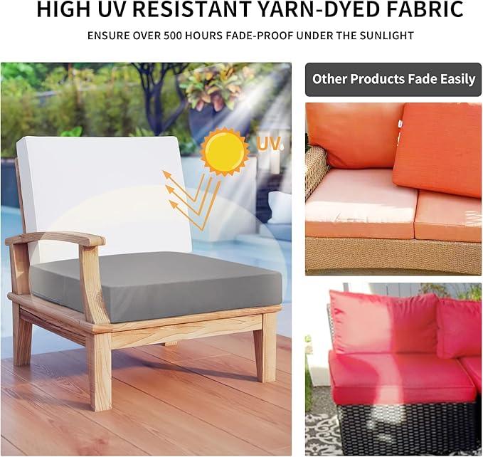 Easy-Going Waterproof Patio Cushion Covers 22x20x4 inch 2 Pack Replacement Non-Slip Outdoor Seat Cushion Slipcover with Zipper. Gray