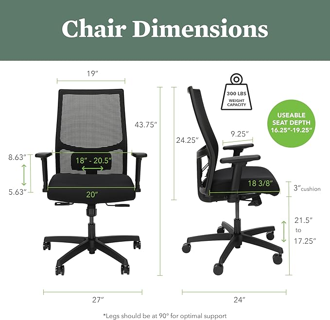 HON Ignition 2.0 Mid Back Task Chair, Spectrum Mesh, Standard Synchro-Tilt Control, Office Chair with Lumbar Support, Height and Width Adjustable Arms, Titanium Frame, Quicksand