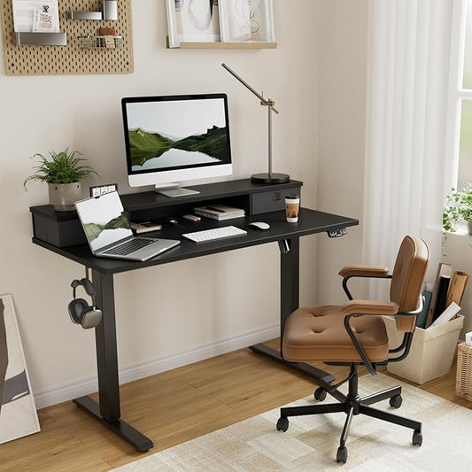 Agilestic 63 x 24 Inches Electric Standing Desk with 2 Storage Drawers, Stand Up Desk Adjustable Height, Sit and Stand Computer Table with Splice Board, Black