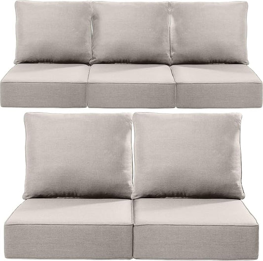 Luxury 22x24/22x25 6-Inch Outdoor Cushions for 5 Peice Patio Furniture Set - Set of 5 Water-Resistant Pillow for Dining Rocking Swivel Chairs Loveseat Couch Sectional Sofa - Beige