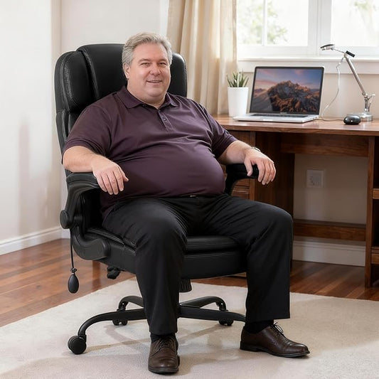 400lbs Executive Office Chair with Flip up Arm,Ergonomic Big and Tall Computer Desk Chairs with Pocket Spring Cushion,High Back PU Leather Computer Chair with Adjustable Lumbar Support,Metal Base