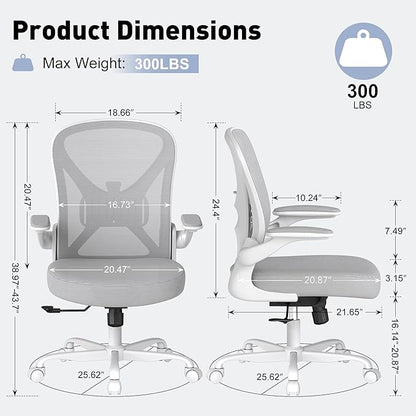 Ergonomic Office Chair Set of 2 with Adjustable Lumbar Support, Mesh Home Office Desk Chair with Wheels and Flip-up Arms, Grey