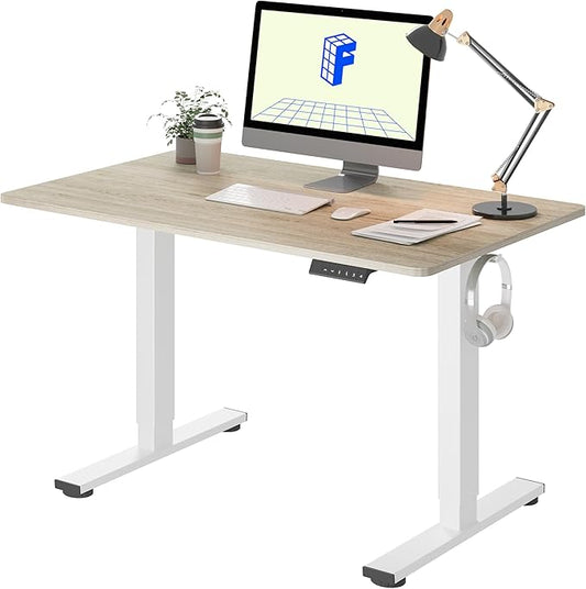 FLEXISPOT EN1 One-Piece Standing Desk, 40 x 24 Inches Electric Height Adjustable Desk for Home Office (White Frame + White Wood Grain Desktop)