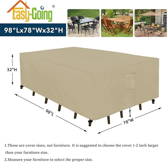 Easy-Going Rectangle Patio Furniture Cover Waterproof Outdoor Dining Table and Chair Cover Anti-UV Outside Sectional Sofa Set Covers (98"L x 78"W x 32"H, Camel)