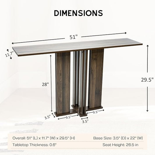 HEAH-YO 51" Console Table, Rustic Wood Entryway Table, T-Shape Narrow Sofa Tables Behind Couch for Hallway, Entrance, Foyer, Living Room, Rustic Walnut